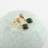 Genuine Bloodstone and Pink Opal Gemstone Earrings, Micron Gold Plated 925 Sterling Silver Dangle Earrings, Christmas Gift Earrings